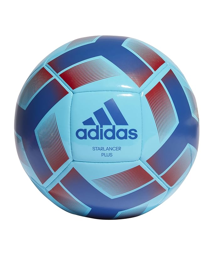 Adidas Starlancer Plus Machine Stitched Football, Bright Cyan/Royal Blue/Red - Size 5