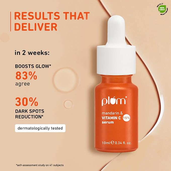 Plum 15% Vitamin C Face Serum | Boosts Glow | Reduces Dark Spots & Hyperpigmentation | with Pure Ethyl Ascorbic Acid | Lightweight & Quick-absorbing | Fragrance-Free | 10 ml