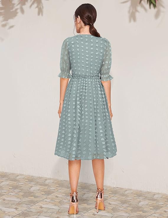 KERI PERRY Women Georgette Woven Fit & Flared Western Dress | Dress for Women | A line Dress | Winter Dress | Western Dress | Latest Women Dress | Trendy Dress for Dress | Midi Dresses