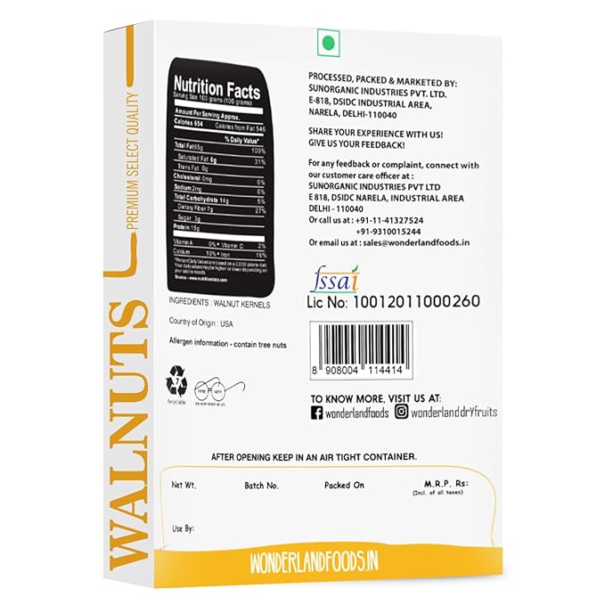 WONDERLAND FOODS Dry Fruits | California Walnut Kernels (Akhrot Giri) | 200g Box