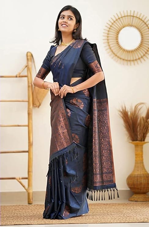 Sidhidata Textile Women's Banarasi Soft Silk Saree With Unstitched Blouse Piece (Free Size)