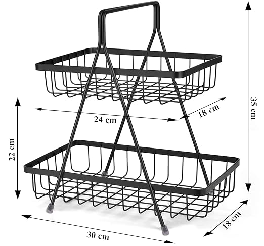 Plantex High Grade Steel 2-Tier Fruit & Vegetable Basket for Dining Table/Kitchen (Black)