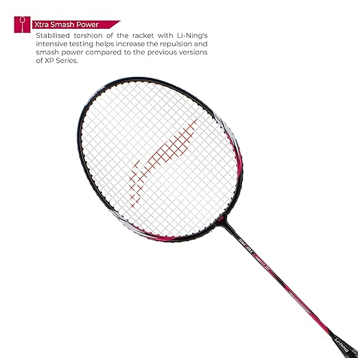 Li-Ning XP-60-IV Strung Aluminum Badminton Racket With Free Head Cover(Black/Pink,Set of 1)