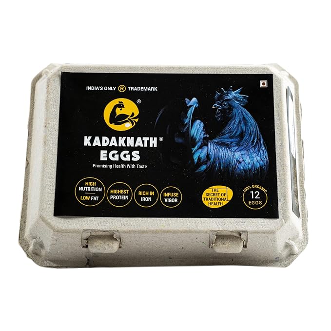 Kadaknath Free Range Organic Pure Kadaknath Eggs, High Protein Eggs. Rich in Iron Content (Pack of 12 Eggs)