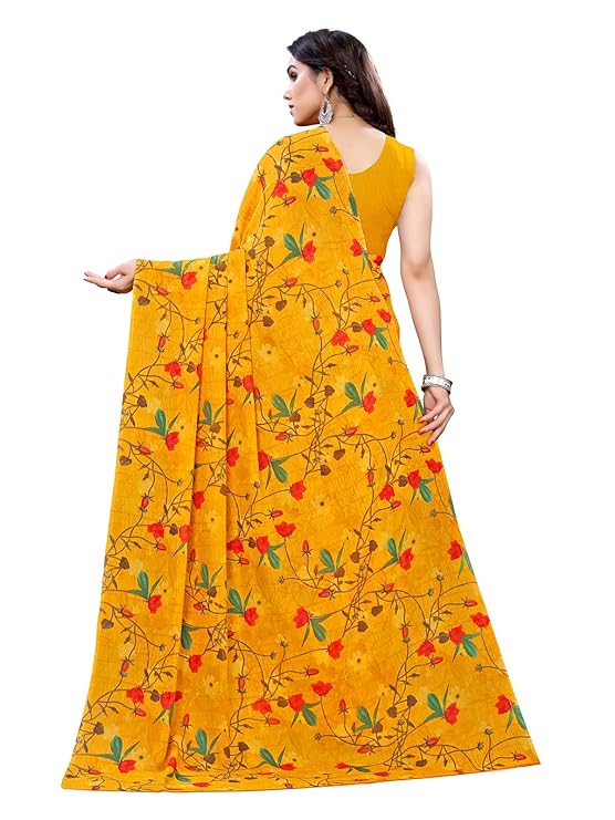 Satrani Women's Floral Printed Georgette Saree with Blouse Piece