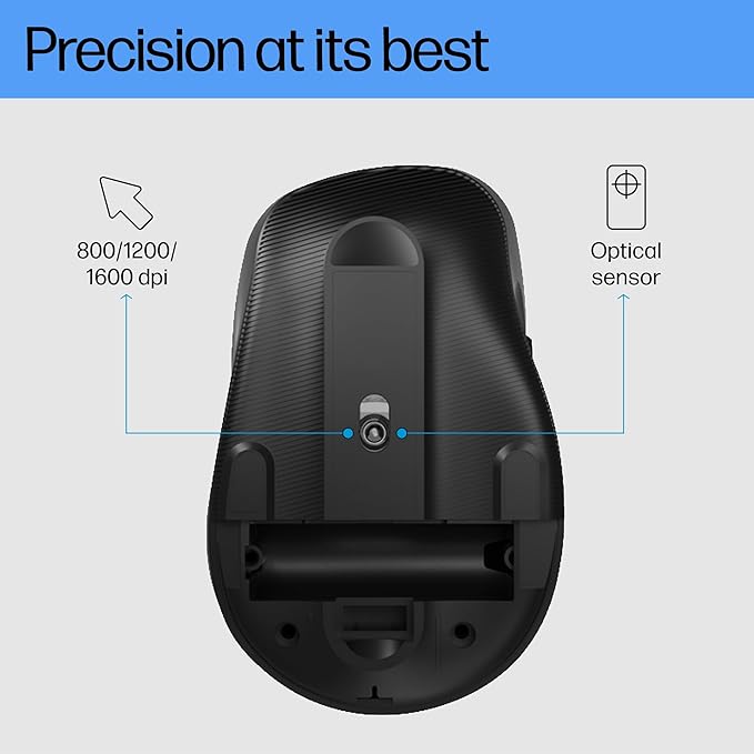 HP M120 Wireless Mouse, USB-A Nano dongle, 2.4 GHz Wireless Connection, 6 Buttons, Up to 1600 dpi, Optical Sensor, Ergonomic Design, 12-Month Battery Life, 3-Year Warranty, 60g±5%, Black, 7J4G4AA