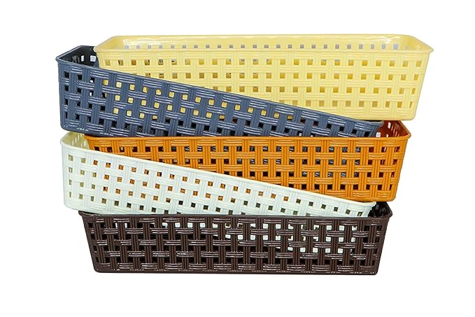 KSP HOME Plastic (pack of 6) Multipurpose Desk Organizer Tray Office Drawer Dividers Storage Bins for Kitchen, Bathroom, Office, Makeup, Bedroom Dresser, Craft Basket Rack Multicolour (23×8×5 cm)