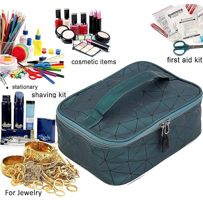 FASTUNBOX (LABEL) Geometric 18 Cms Cosmetic Pouch(M_Luxury Silver)