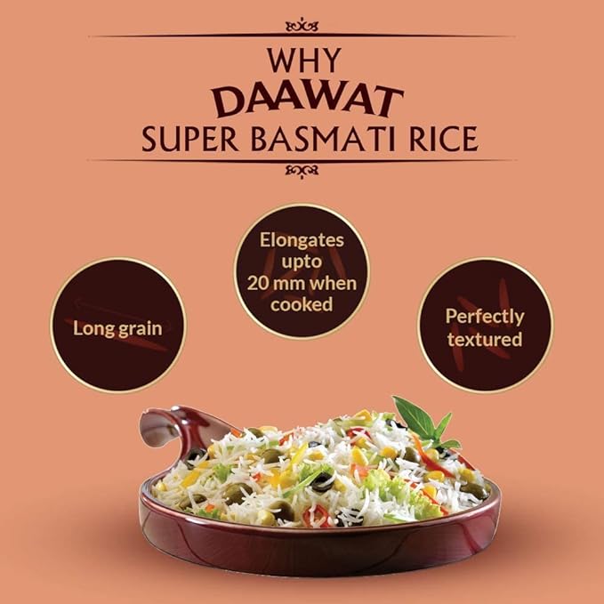 Daawat Super, Perfectly Aged, Long Grain with Rich Aroma Basmati Rice, 5 Kg