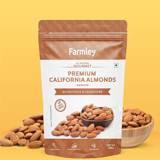 Farmley Premium California Natural Almonds 500 gm Pack Badam Giri Dry Fruits