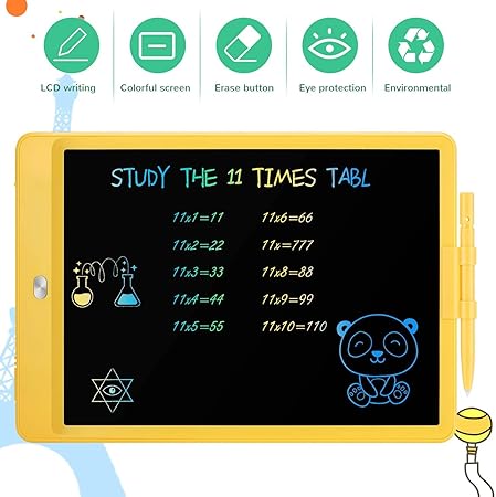 Proffisy LCD Writing Tablet, 10 inch Multicolor E-Note Pad for Kids Adults Drawing, Learning, Playing, Portable Handwriting Electronic Board for Home School Outdoor (Yellow)