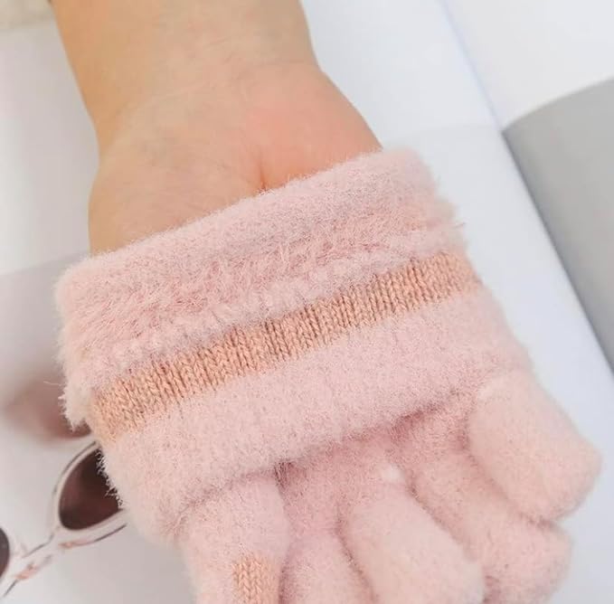 Richmen Winter Gloves for Women Fashion Knitted Hand Gloves | Soft Acrylic Wool Half Finger Warm Mitten Gloves for Boys and Girls Fingerless Rabbit Ears Glove