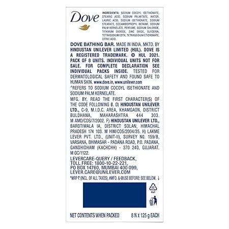 Dove Cream Beauty Bathing Soap Bar 125g (Combo Pack of 8) | With Moisturising Cream for Softer Skin & Body, Nourishes Dry Skin more than Ordinary Soap
