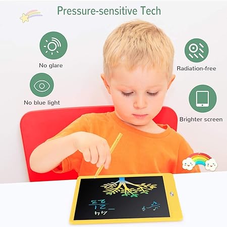 Proffisy LCD Writing Tablet, 10 inch Multicolor E-Note Pad for Kids Adults Drawing, Learning, Playing, Portable Handwriting Electronic Board for Home School Outdoor (Yellow)