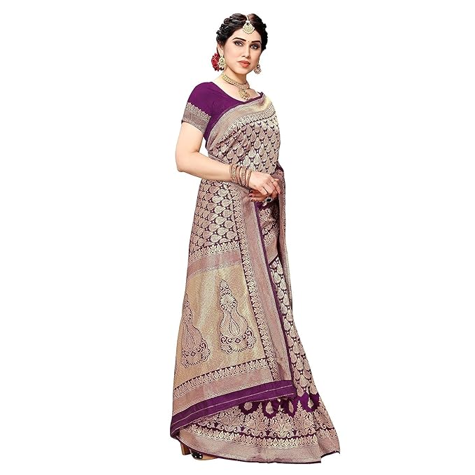 Yashika Women's Trendy Banarasi Kanjivaram Navy Color Art Silk Saree with Blouse Material