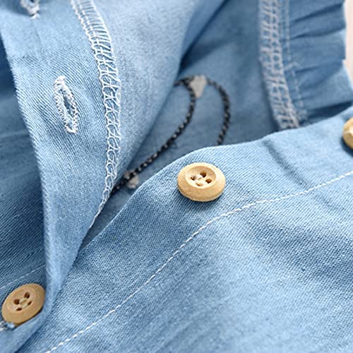 BENKILS Cute Fashion Floral Embroidered Cotton Denim Casual Frocks Dress