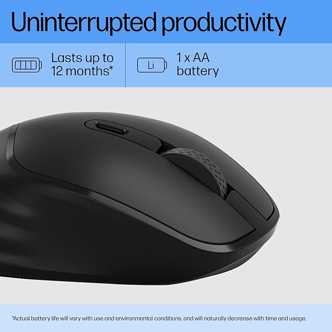 HP M120 Wireless Mouse, USB-A Nano dongle, 2.4 GHz Wireless Connection, 6 Buttons, Up to 1600 dpi, Optical Sensor, Ergonomic Design, 12-Month Battery Life, 3-Year Warranty, 60g±5%, Black, 7J4G4AA