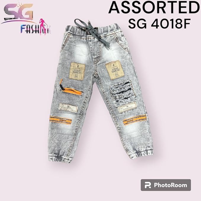 Sg Fashion Jeans Slim Fit Denim Joggers with Drawstring Round Elastic Waist for Kids or Boys