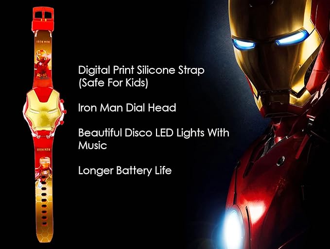 Matrix Kids Edition 3D Spiderman/Frozen/Ben 10/Hello Kitty/Iron Man Avenger Digital Watch for Kids with Music & Disco Lights (Boys & Girls)