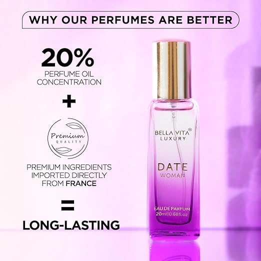 Bella Vita Luxury Date Eau De Parfum Perfume for Women with Pink Pepper, Red Fruit & Jasmine |Fruity & Spicy Long Lasting EDP Frgarance Scent, 20ml