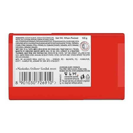 Lifebuoy Total Soap, 125 g (Pack of 4) with (Buy 3 Get 1 Free)