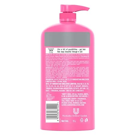 Sunsilk Lusciously Thick & Long, Shampoo, 1L, for Fuller Hair, with Keratin, Yoghurt Protein & Macademia Oil, Paraben-Free