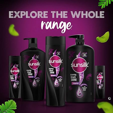 Sunsilk Stunning Black Shine Shampoo 340 ml, With Amla + Oil & Pearl Protein, Gives Shiny, Moisturised, Fuller Hair