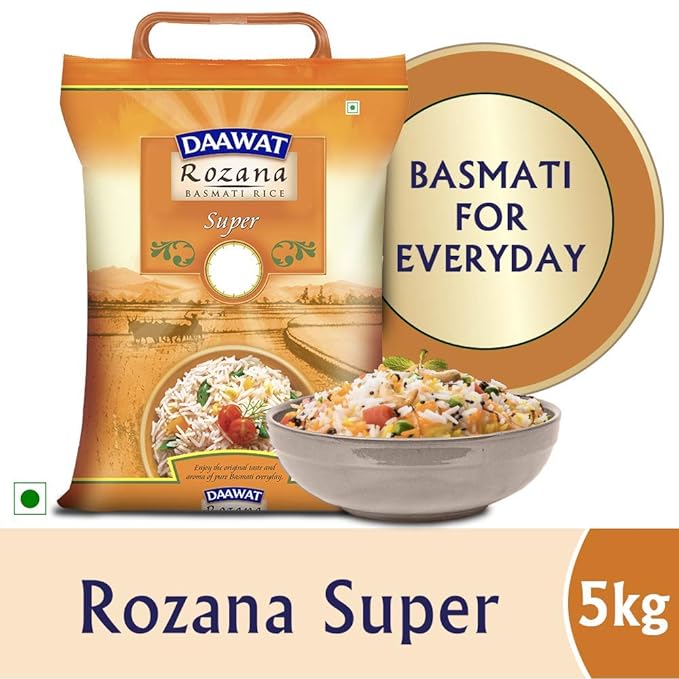 Daawat Rozana Super, Naturally Aged, Rich Aroma,Perfect Fit for Everyday Consumption Basmati Rice, 5 Kg