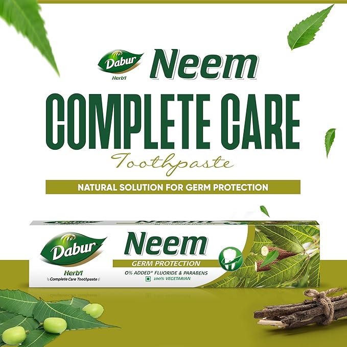 Dabur Herb'l Neem Germ Protection Toothpaste - 200g | No Added Flourides & Parabens | Neem Fights Bacteria | Potent for Germ Protection | Enriched With Powerful Natural Ingredients