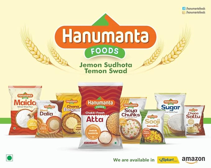 Hanumanta Foods Chakki Fresh Atta 100% Whole Wheat Atta, 0% Maida (10 KG)