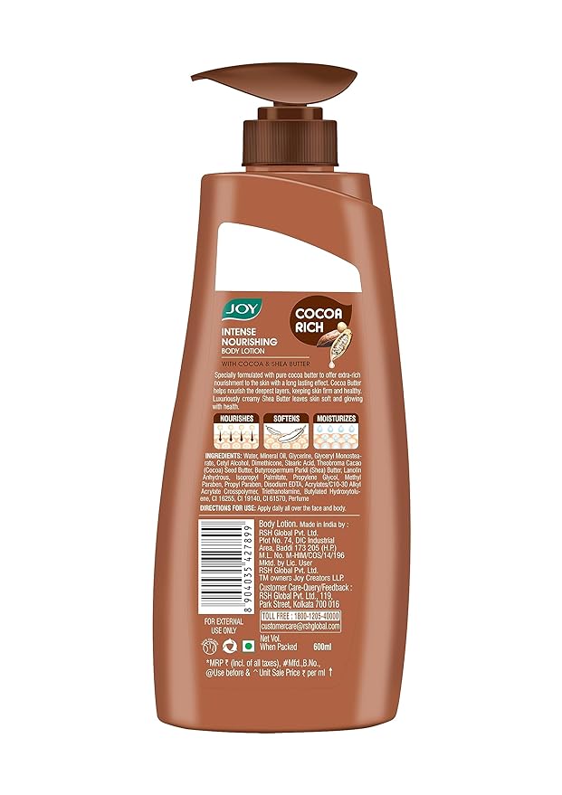 Joy Cocoa Rich Intense Nourishing Body Lotion with Shea Butter - Deep Hydration - Moisturizing Formula for Soft and Supple Skin - Enriched with Cocoa Extracts Moisturiser 600ml