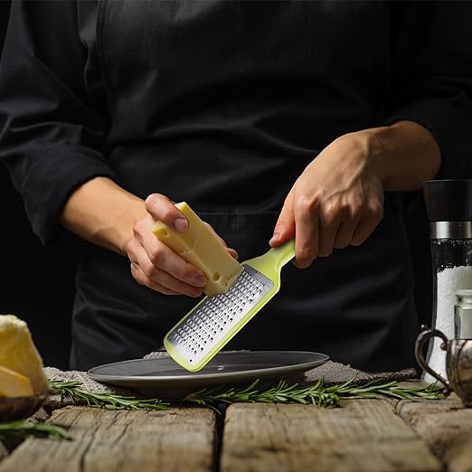 HomeBasics by Home Puff Stainless Steel Cheese Grater & Lemon Zester for Kitchen- Cheese, Lemon, Ginger, Garlic, Chocolate, Vegetables & Fruits Shredder with Protective Cover, Adrak Grater, Dishwasher Safe Flat