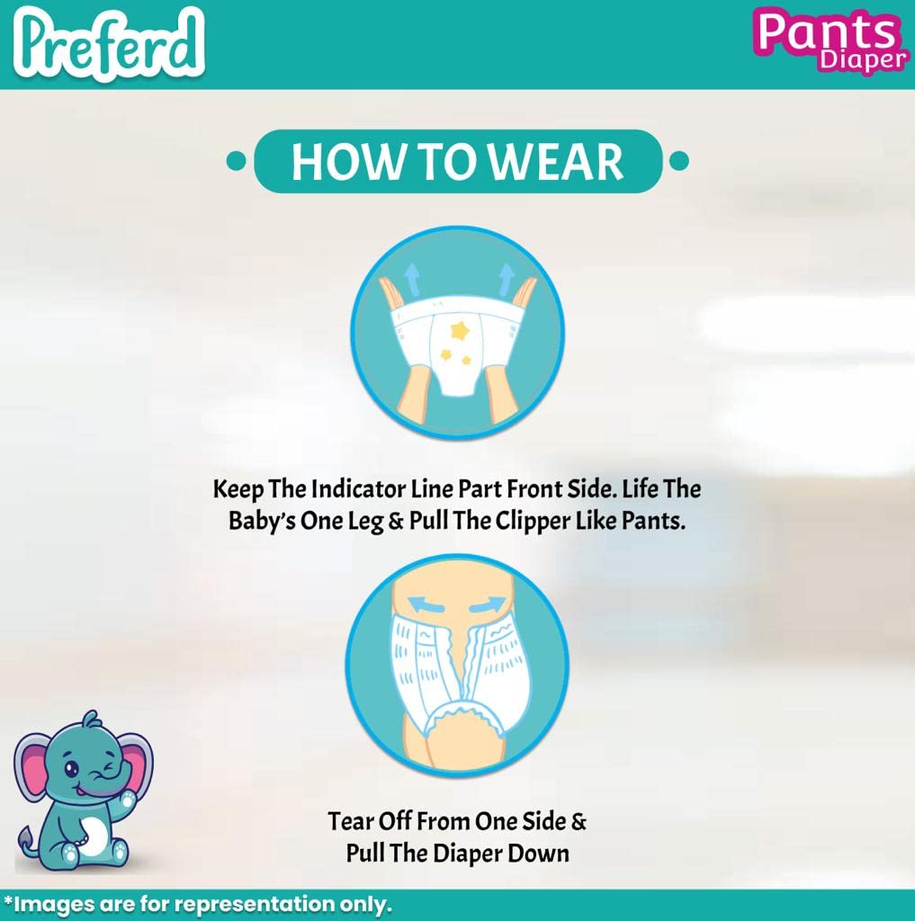 Preferd Baby Diapers Pants Extra Dry, Soft Elastic Waist Grip, Super Absorbent, Up to 12 Hrs. Protection (Pack of 1, 40 Counts) | 8KG Upto 14Kg | Size - Large (L) |