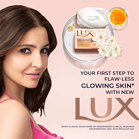 LUX Flaw-less Glow|Buy 4 Get 1 Free|Jasmine & Vitamin C+E Bathing Soap|Velvet Glowing | Beauty Soaps| 150 g