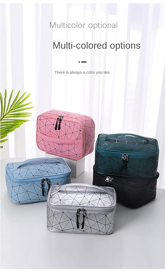FASTUNBOX (LABEL) Geometric 18 Cms Cosmetic Pouch(M_Luxury Silver)