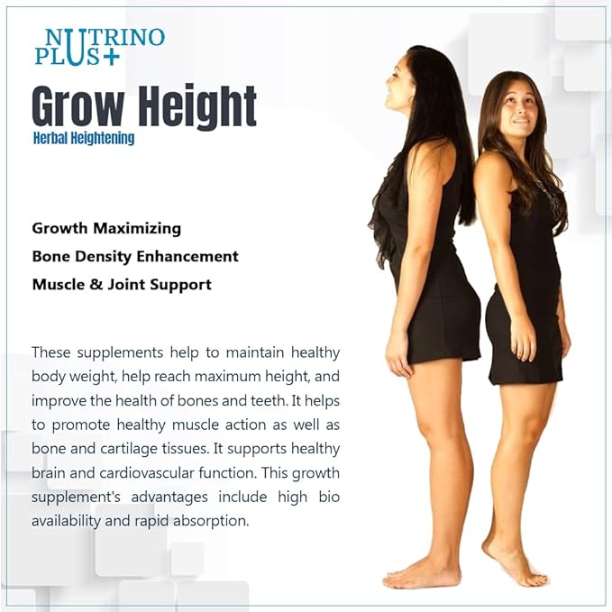 NutrinoPlus Grow Height, Body Growth Support 500mg Height Supplement Pack of 60 Capsule (height grow)