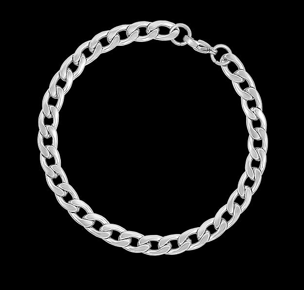 Nakabh 8 inch Stylish Chain Style Stainless Steel Bracelet for Men Boys Unisex (Silver)