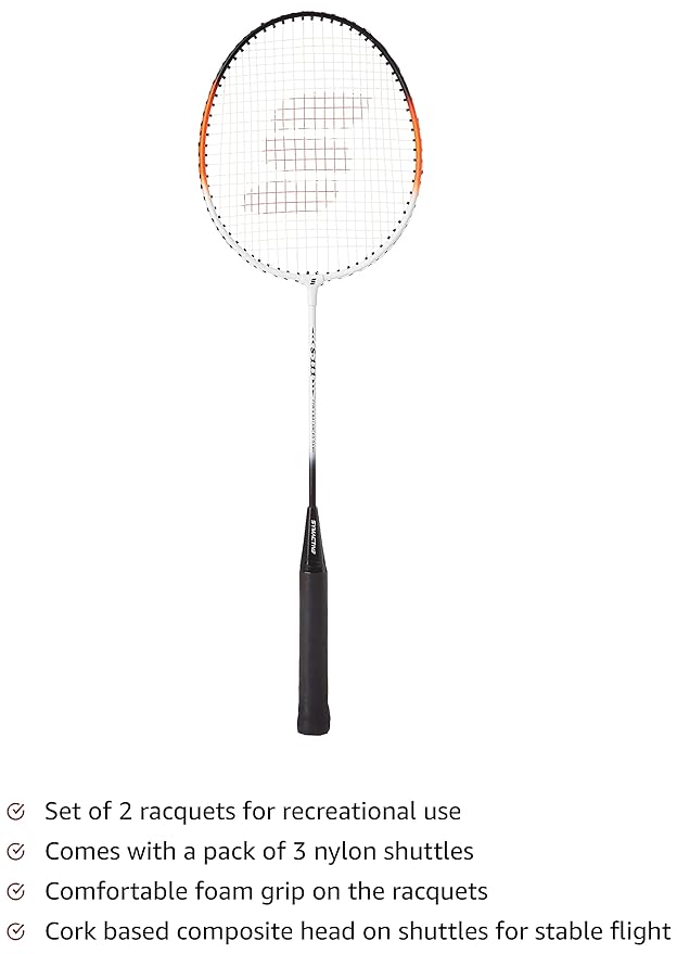 Badminton Kit with 2 Racquets for Recreational Use and Nylon Shuttles, S111
