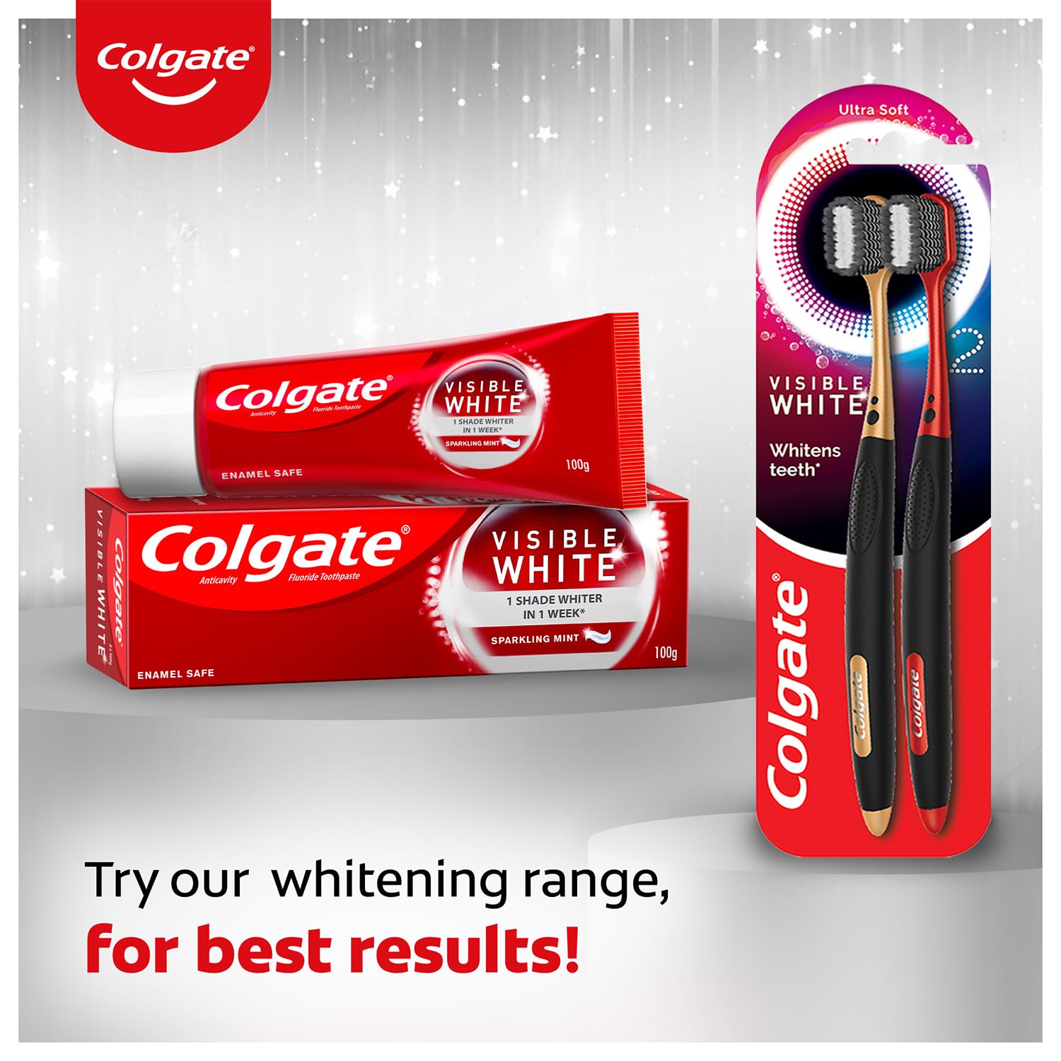 Colgate Visible White 400g (100g x Pack of 4) Teeth Whitening Toothpaste, with Whitening Accelerators for noticeably whiter teeth starting in 1 week. Stain Removal and Minty Flavour for Fresh Breath