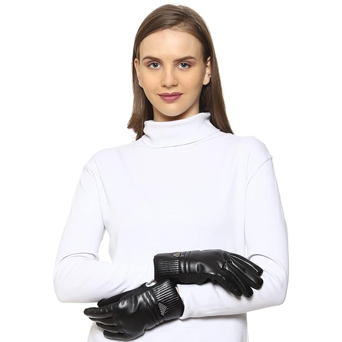 Dopamine Touchscreen Women Warm Gloves Non-Slip Windproof Waterproof Driving, Cycling, Running, Outdoor Sport Gloves for Girl/Womens (Black)