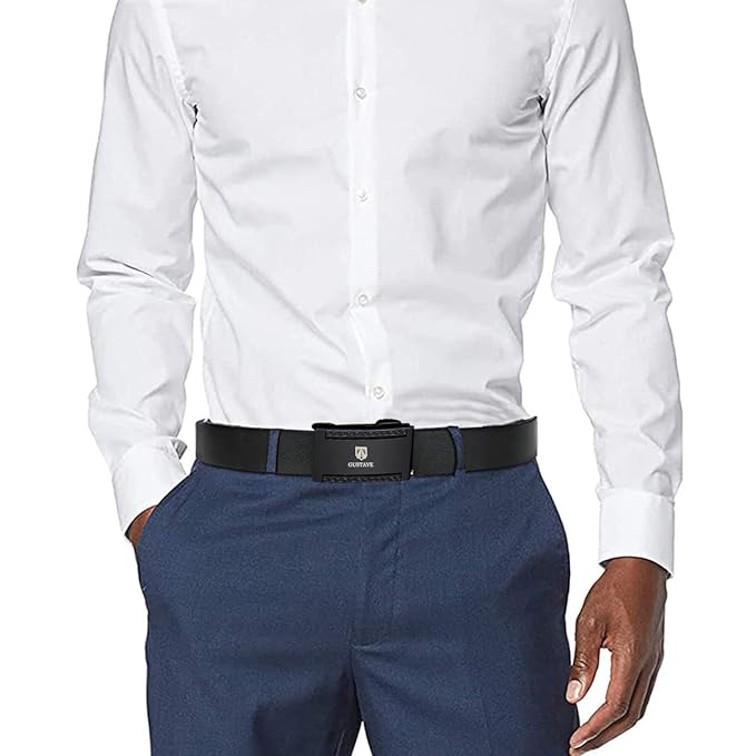 GUSTAVE® Leather Belts for Men With Auto Lock -Free Adjustable Length and no need to punch, Length 125-130CM