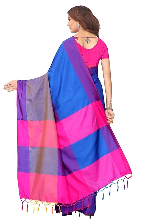 DHRUVI TRENDZ Women's Banarasi Cotton Silk Saree With Blouse Piece (Dt-S1532_Blue_One Size_Dark Blue)