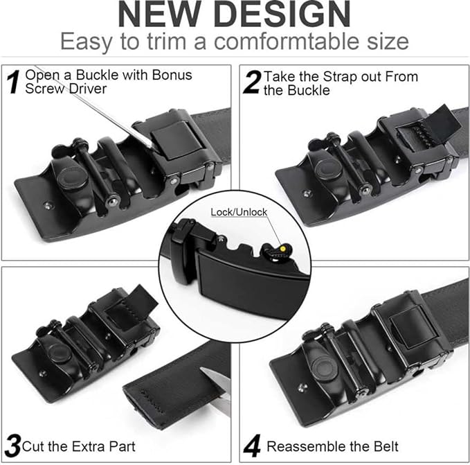 Sunshopping Men's PU Leather Formal Auto-lock Adjustable Black Belt (BOB-2)