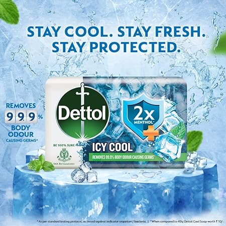 Dettol Icy Cool Bathing Soap Bar with 2x Menthol soap bar, 125g each (Pack of 12)
