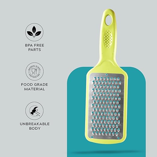 HomeBasics by Home Puff Stainless Steel Cheese Grater & Lemon Zester for Kitchen- Cheese, Lemon, Ginger, Garlic, Chocolate, Vegetables & Fruits Shredder with Protective Cover, Adrak Grater, Dishwasher Safe Flat