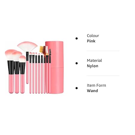 Professional Luxury Makeup Brush Set with Storage Box - 12 Piece Pink Brushes Makeup Kit for Girls (Pack of 12)