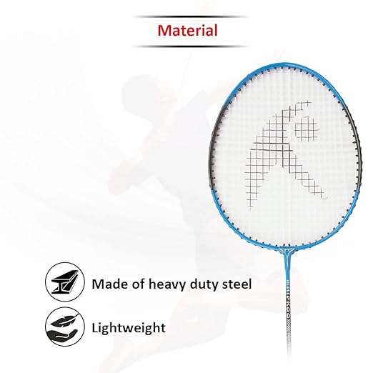 Hipkoo Sports HR 16 Aluminum Badminton Complete Racquets Set | 2 Wide Body Racket, 3 Feather Shuttlecocks and Net | Ideal for Beginner | Lightweight & Sturdy (Blue)