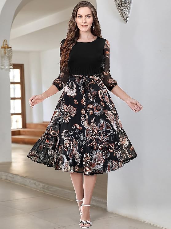 KERI PERRY Dresses for Women, Western Dresses for Women, Dress for Women, Dresses for Women, Midi Dress for Women, Chiffon Western Dress, Black Colour Western Dress