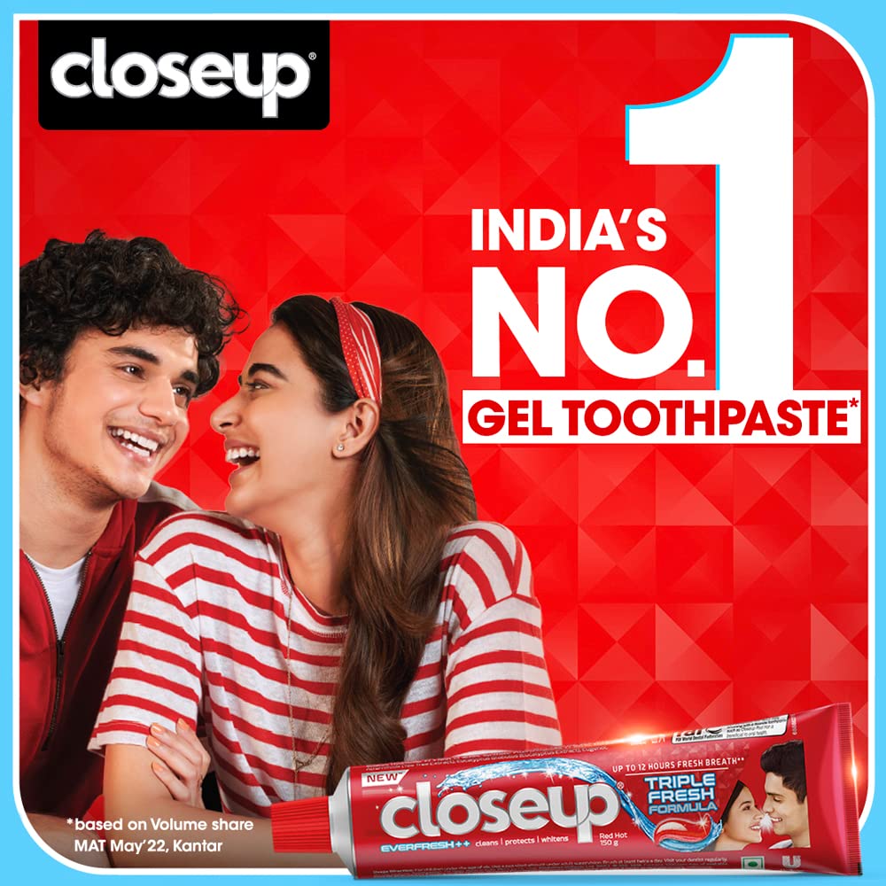 Closeup Toothpaste | India's No. 1 Gel Toothpaste| with 3x Freshness |upto 12 hrs fresh breath & white teeth PACK 2X 150G