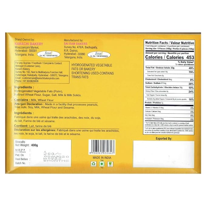 Karachi Bakery Osmania Biscuit Premium Pack, 400g (Pack of 2)